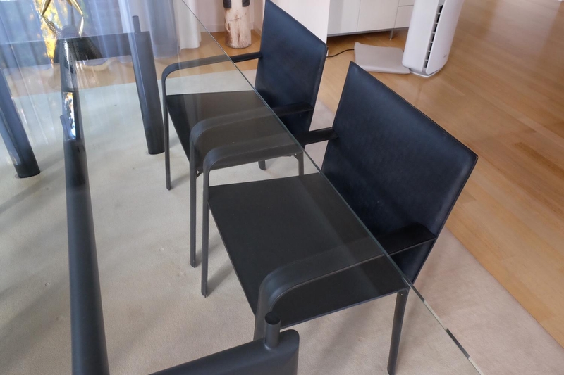 Black leather dining table chairs