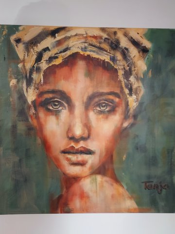 'African beauty' 70x70x3cm acryl op doek