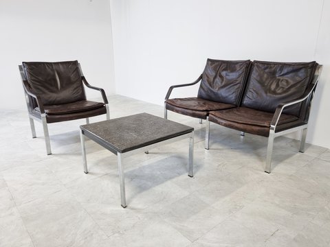 Preben Fabricius and Jorgen Kastholm for Walter Knoll leather sofa set 1960s