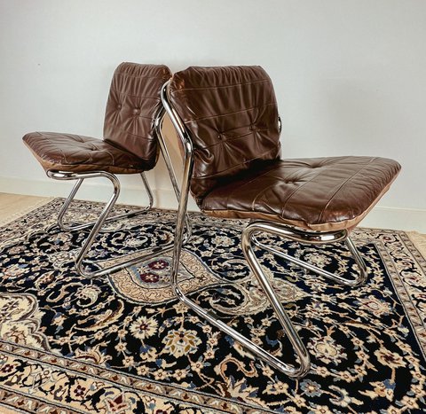 2x Vintage patchwork tubular frame chair