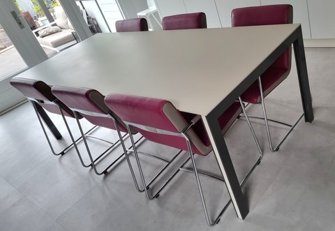 Eetkamerset: Leolux tafel met 6 stoelen