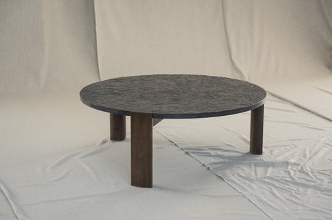 Large slate stone and wengé coffee table