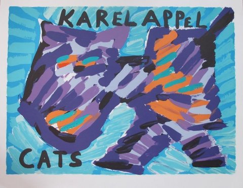 Karel Appel Kleurenlitho----Happy Cat uit 1978