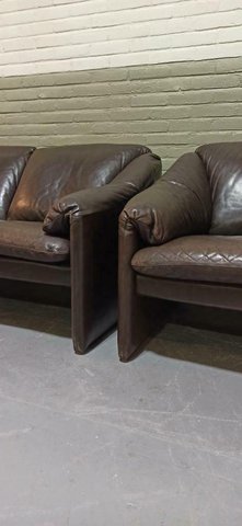 Vintage leren Leolux bankstel sofa, 3 zits, 2 zits, voetbank