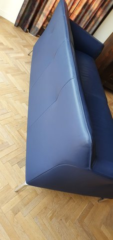Leolux Mayon blue leather 3 seater sofa
