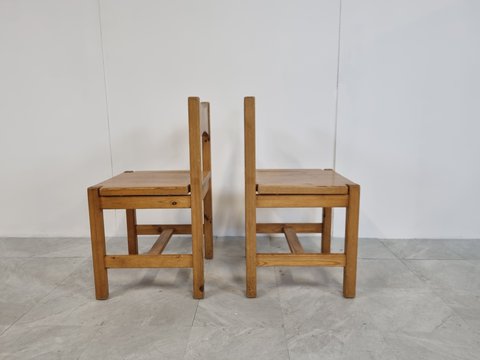 Pair of mid century pine wood dining chairs by Ilmari Tapiovaara, 1960s