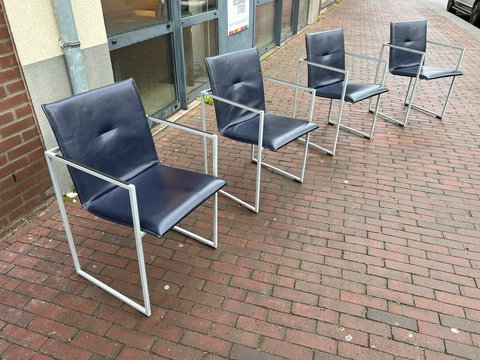 4x Arco Frame Chairs Blue leather