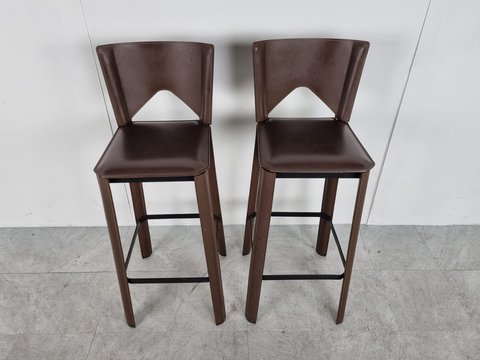 Brazilian leather bar stools, 1980s