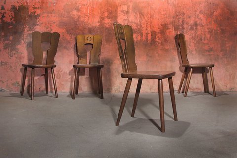 Vintage Oak Brutalist Dining Chairs