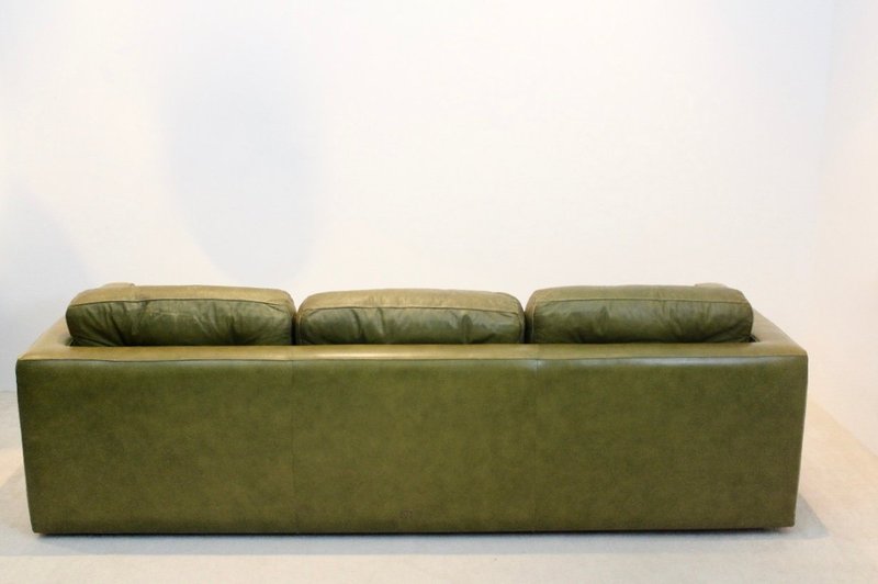 Olive Green Leather Three-Seat Sofa from Poltrona Frau, 1970s