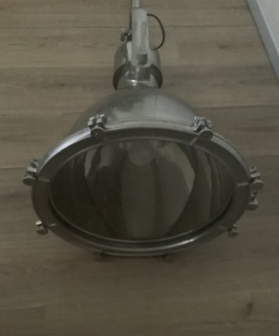 Special and adjustable massive industrial lamp, diameter 45 cm, total length 180 cm, including rod