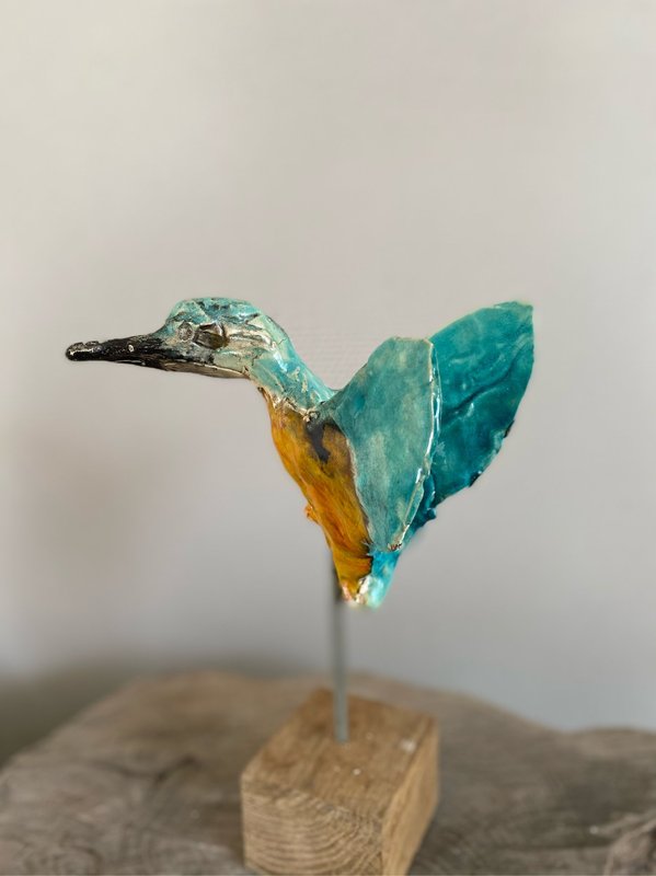 IJsvogels Raku Kingfisher art
