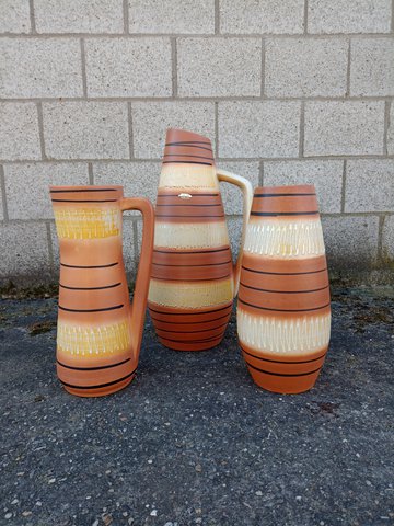 3x Vintage West-German Pottery floor vases