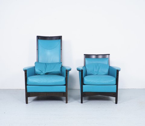 2 Giorgetti blauw leren Galaxy fauteuils