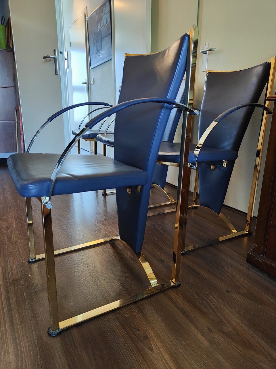 Image 19 of 6x Ronald Schmitt Germany vintage brass and leather chairs