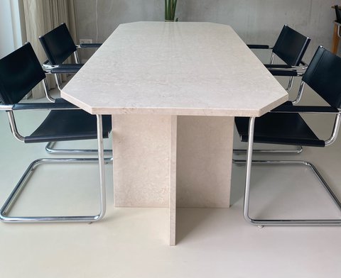 Marble dining table - beige - 180 cm