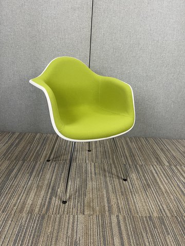 VITRA Eames Plastic Armchair DAX Chair - Pastel Green Textile / Chrome Four Legs