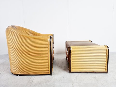 Vintage bamboo armchair + ottoman