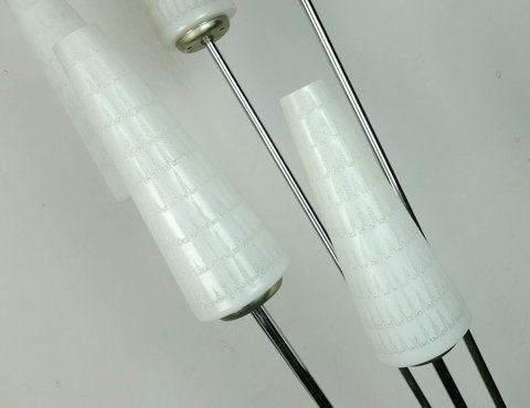 mid century FLOOR LAMP chrome base 5 white glass shades