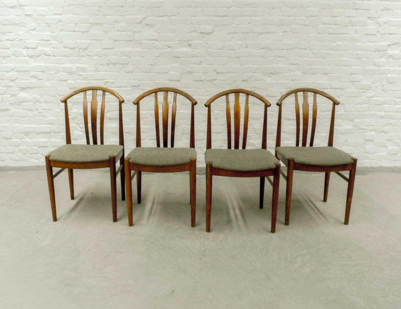 4 Swedish Designed Oak Wood Olive Green Dining Chairs