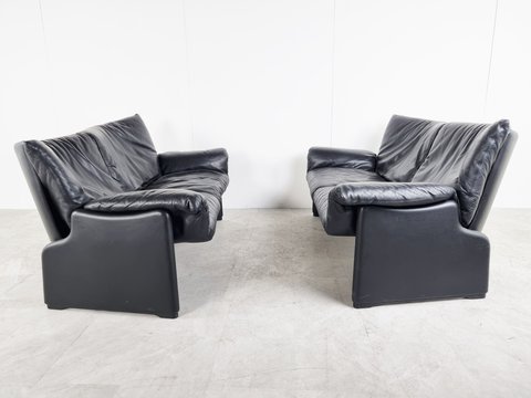 Vico Magistretti for Cassina, leather sofa set by  1990s