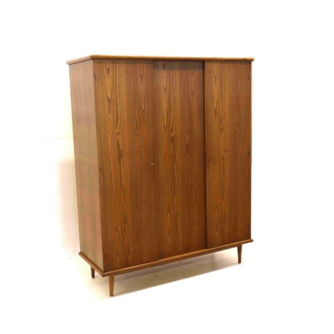 Vintage 3-door wardrobe with beautiful wood drawing made in the 60s