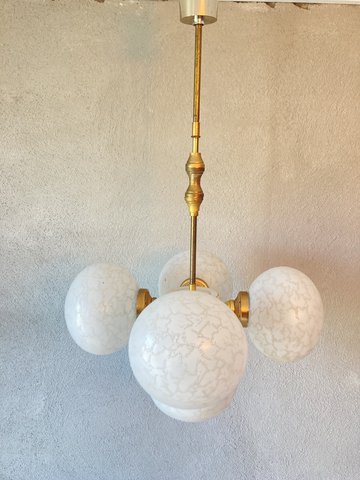Vintage 5 cracked opaline bollen hanglamp