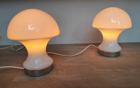 2 x 1960 Opaline Mushrooms table lamps