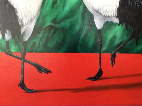 Judith van der Meer | schilderij van twee kraanvogels