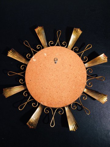 50s Deknudt Vintage Zonnespiegel 55 cm * Hollywood Regency * Witch-eye Sun Mirror