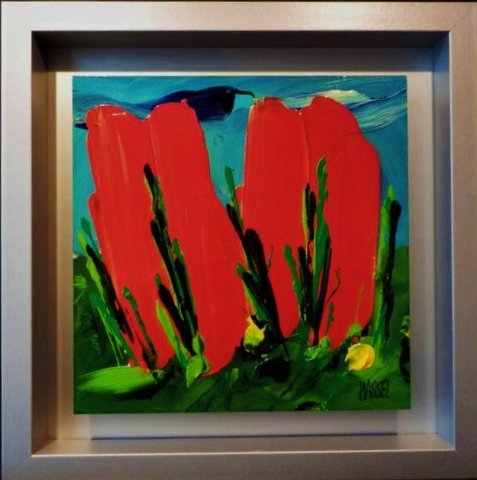 Ad van Hassel     Schilderij     Tulpen Rood    Handgesigneerd--Unica