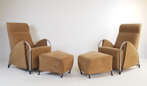 2x Gelderland fauteuil + hocker by Jan des Bouvrie