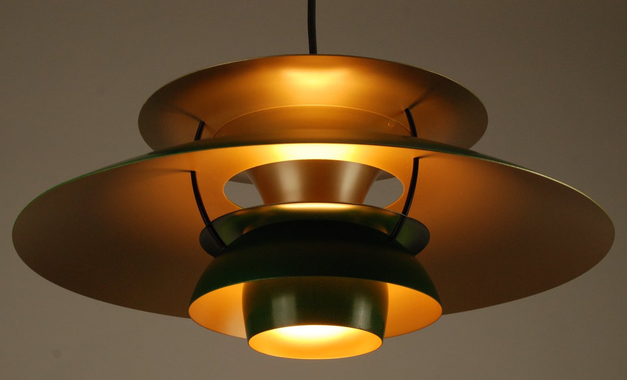 Image 2 of Groene Louis Poulsen PH5 Hanglamp met messing kleur