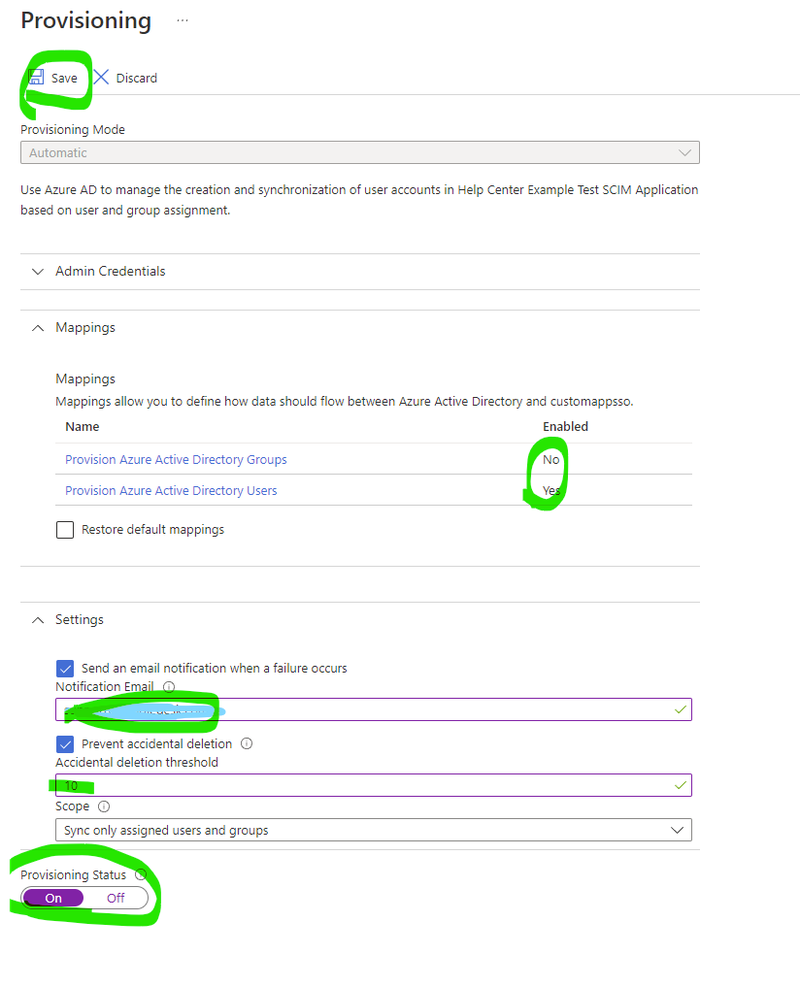 final provisioning settings