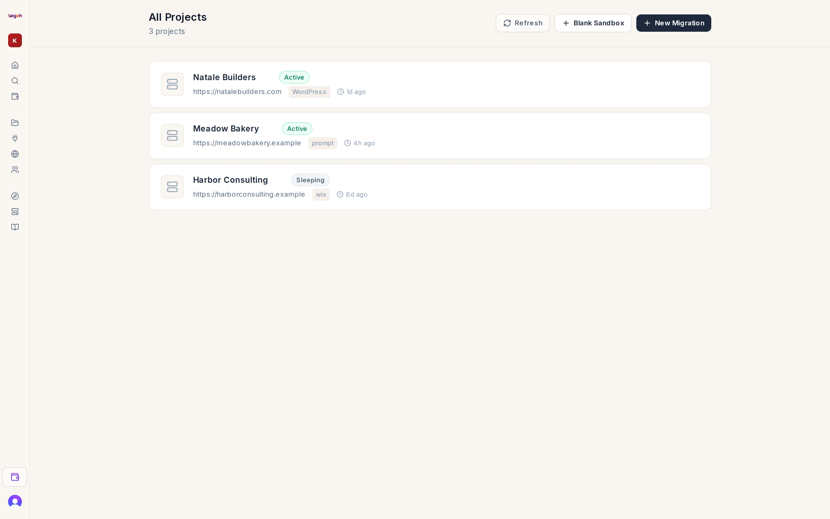 The All Projects page with the collapsed sidebar on the left