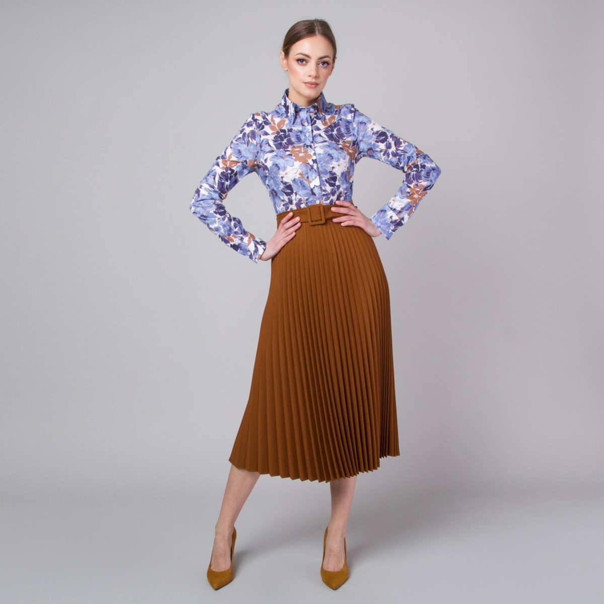 Elegantní plisovaná sukně hnědé barvy 13756