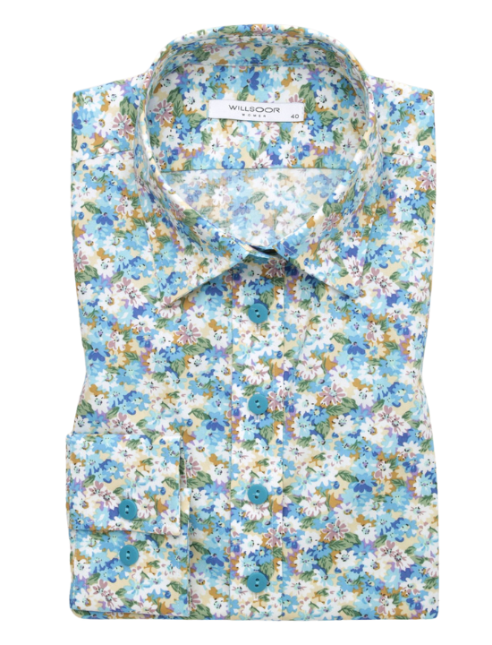 Dámská vzorovaná košile se světle modrými jemnými květy