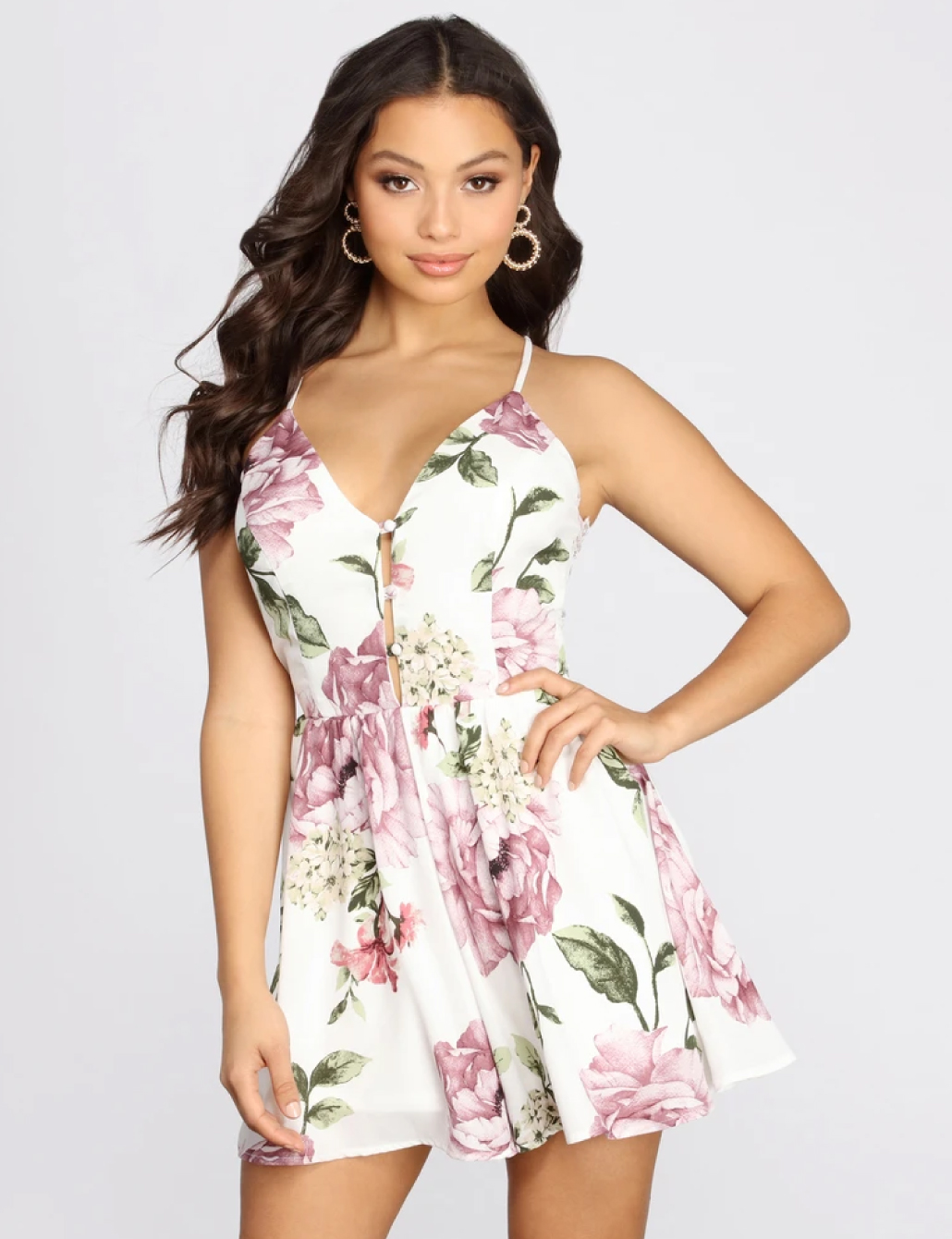 strapless open back dress Floral Homecoming Dress main image 0