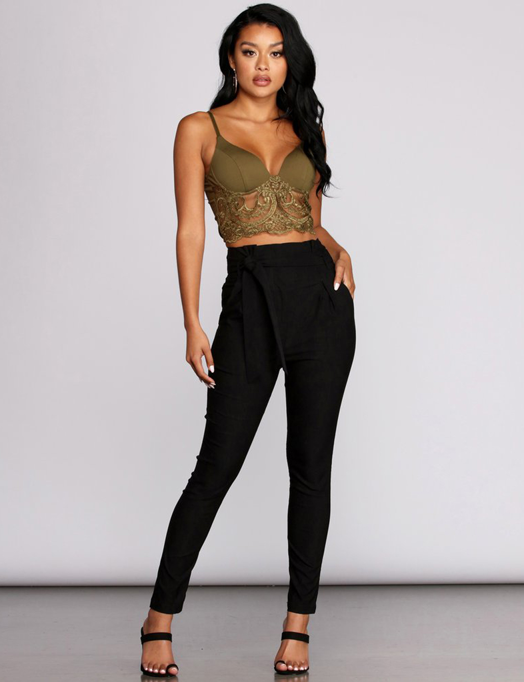 High Waist Paperbag Skinny Dress Pants