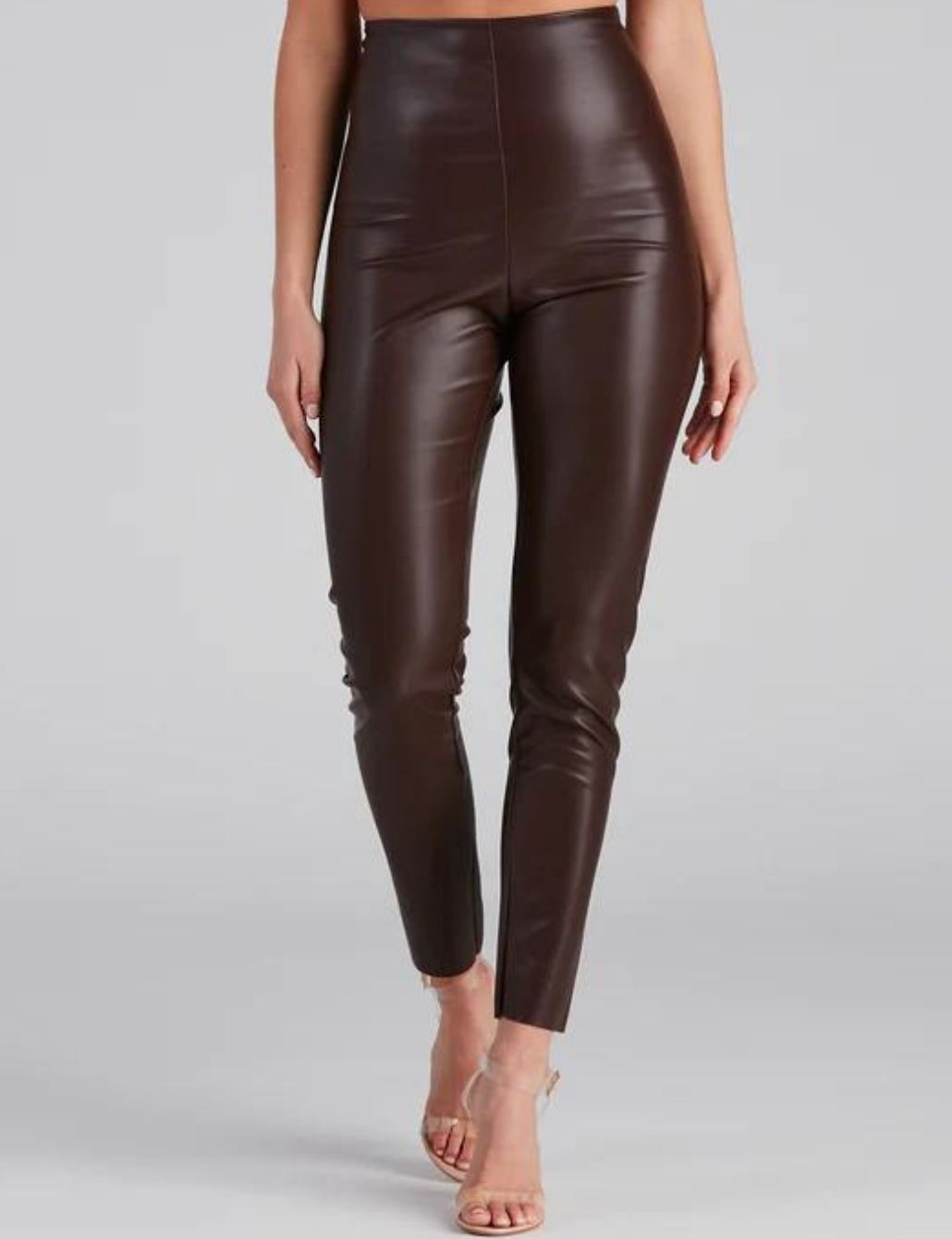High Rise Ruched Faux Leather Leggings