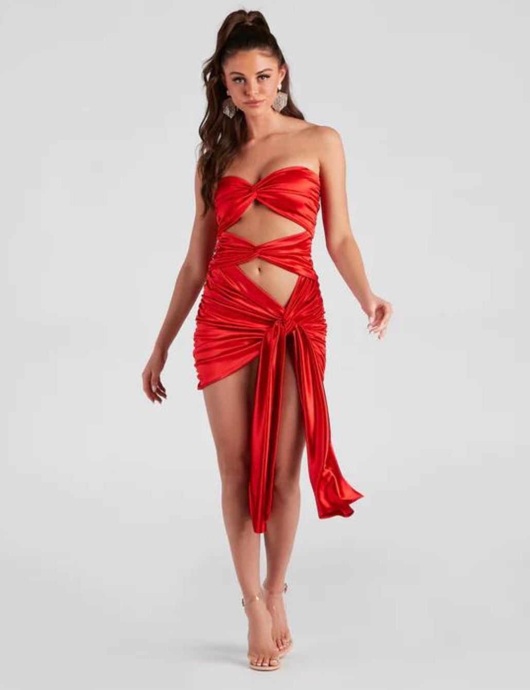 Sariah Satin Corset Mini Dress - Red - MESHKI