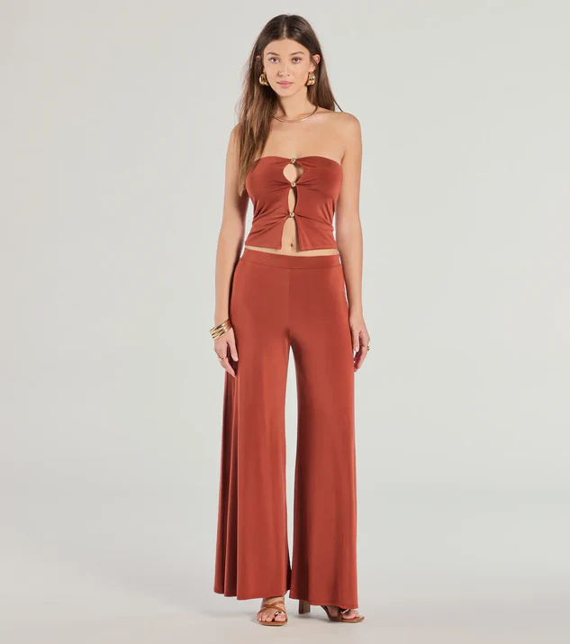 Cutout Tube Top with Wide-leg Pant Set for Birthday Dinner