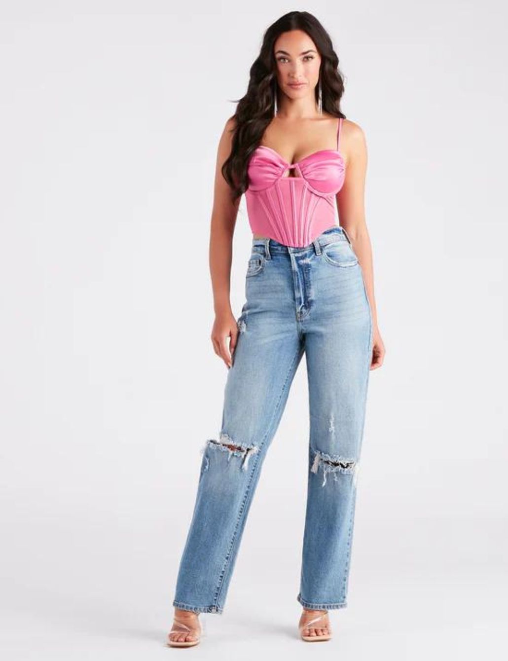 Vibrant Hot Pink High Rise Wide Leg Denim Cargo Pants