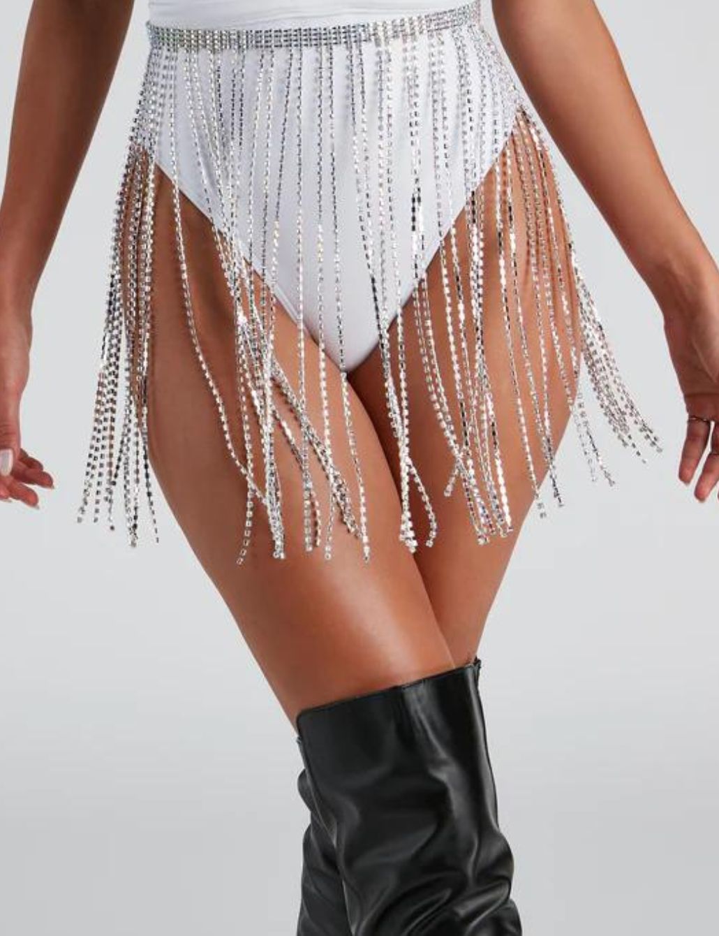 Silver Rhinestone Fringe Belt