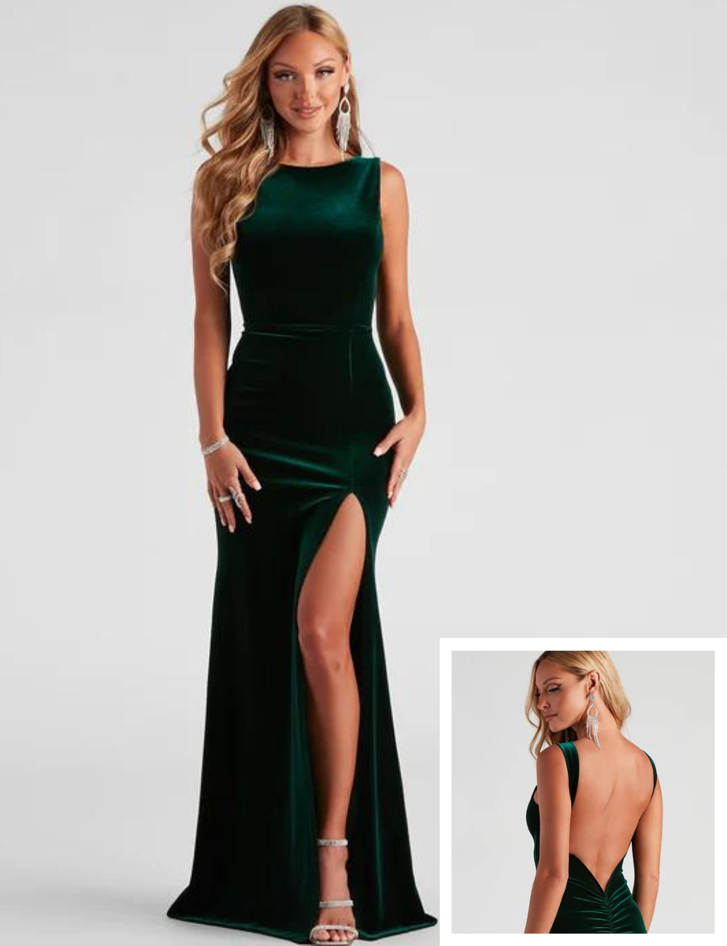 Open-back slit velvet dress