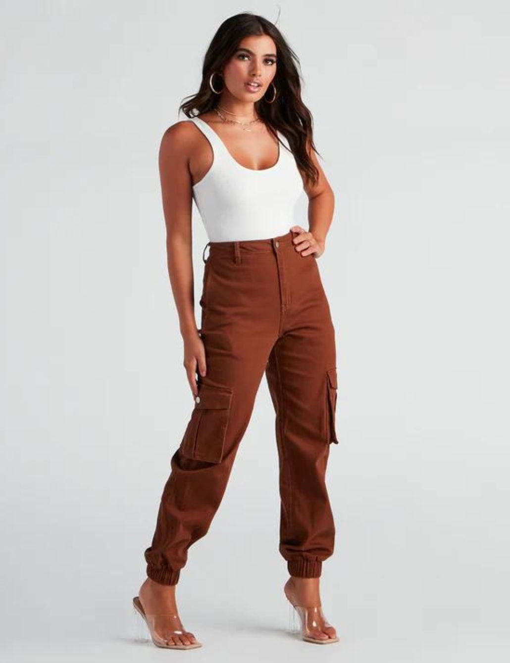 High Waisted Satin Cargo Trousers - Black  Cargo trousers, Cargo pants  outfit, Cargo pants women