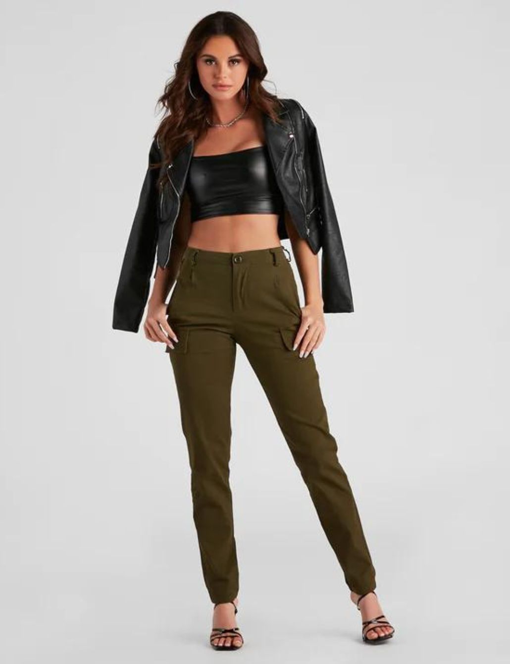 Comfy Luxe Velour Corset and Cargo Pants Set - Olive Green