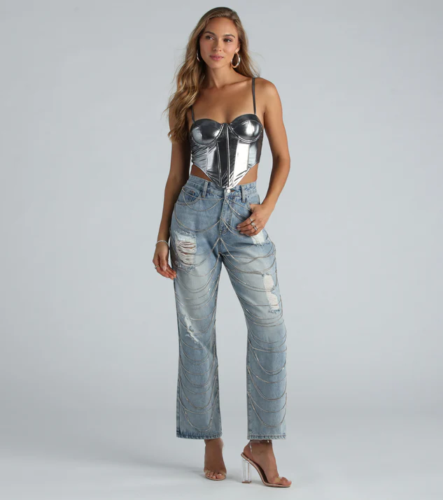 Denim Corset Top Women Y2K Sequin Star Print Fringe Jean Vest Tops  Strapless Shoulder Off Crop Halter (S,Small) at  Women's Clothing  store