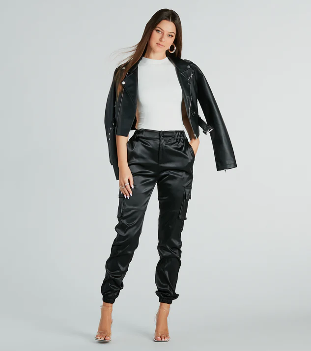 Pulling Strings Satin High-Rise Cargo Pants