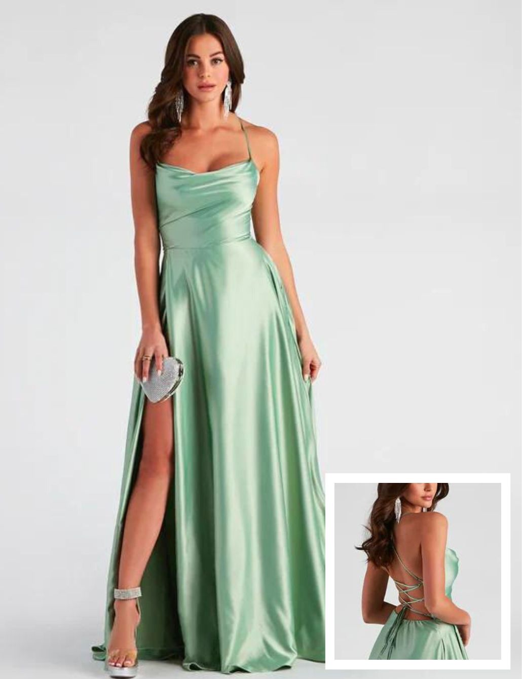 3b7f6622 light green taffeta lace up formal gown